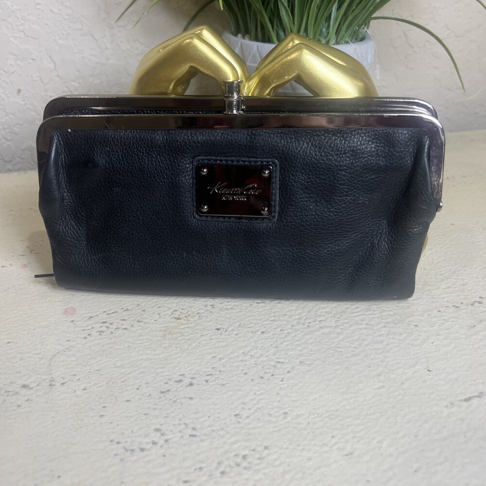 Kenneth Cole New York Women's Wallet Clutch Black Buttery Leather Double Frame